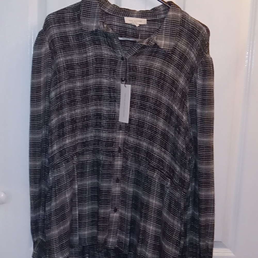 Treasure & Bond Black & Ivory Bethany Plaid Blouse XL
